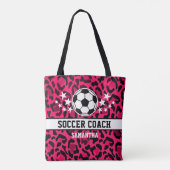 Roze Leopard Print Voetbal coach naam Tote Bag (Achterkant)