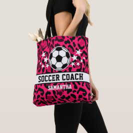 Roze Leopard Print Voetbal coach naam Tote Bag
