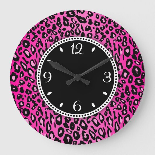 Roze leopard Print Wall klok (Voorkant)