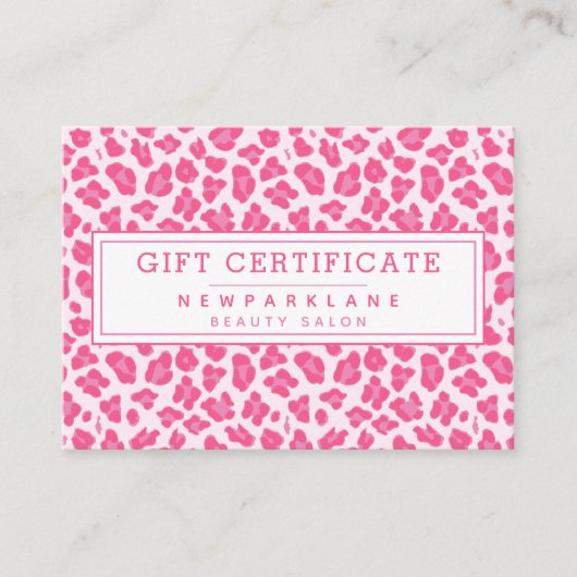 Roze Leopard Print Zakelijk Cadeaubon Visitekaartje (Voorkant)