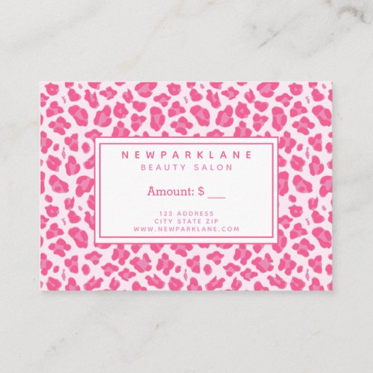 Roze Leopard Print Zakelijk Cadeaubon Visitekaartje (Achterkant)