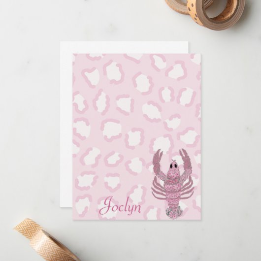 Roze leopard Rozen Notitiekaartje (Voorkant / Achterkant in situ)