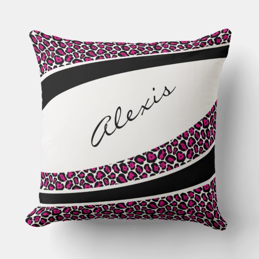 Roze leopard Sierkussen voor gepersonaliseerde naa (Voorkant)