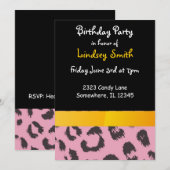 Roze leopard Spots Birthday Uitnodiging (Voorkant / Achterkant)