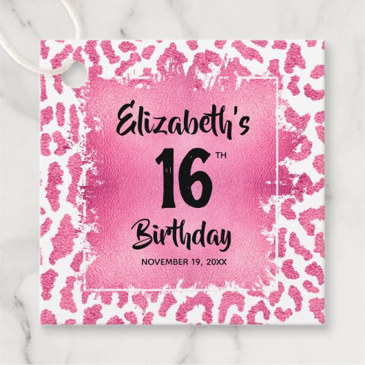 Roze Leopard Sweet 16e verjaardag gepersonaliseerd Bedankjes Labels (Voorkant)