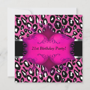 Roze Leopard Womans 21st Birthday Party Kaart