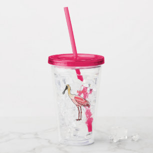 Roze lepelaar vogel cartoon illustratie acryl drinkbeker