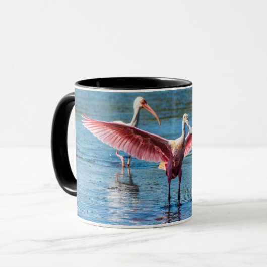 Roze Lepelaar Zwart 11 oz Combo Mok (Voorkant links)