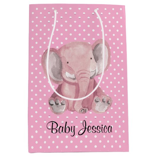 Roze lephant Polka Dot Design Gift Bag Medium Cadeauzakje (Voorkant)