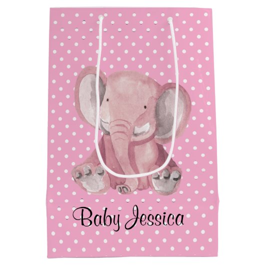 Roze lephant Polka Dot Design Gift Bag Medium Cadeauzakje (Achterkant)
