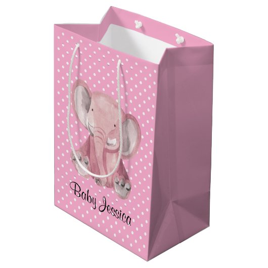 Roze lephant Polka Dot Design Gift Bag Medium Cadeauzakje (Achterkant Gekanteld)