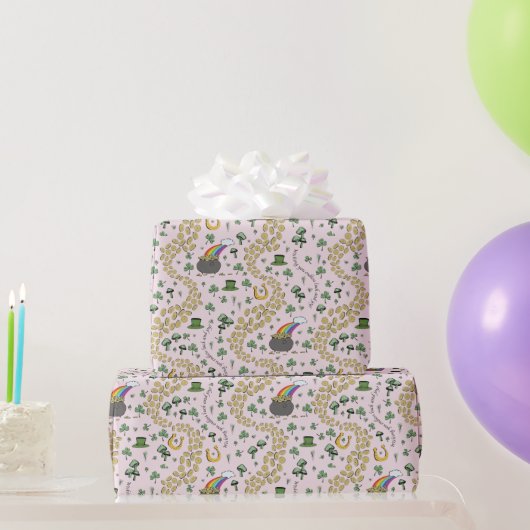 Roze Leprechaun Hoed Shamrocks Cadeaupapier (Feestgeschenken)