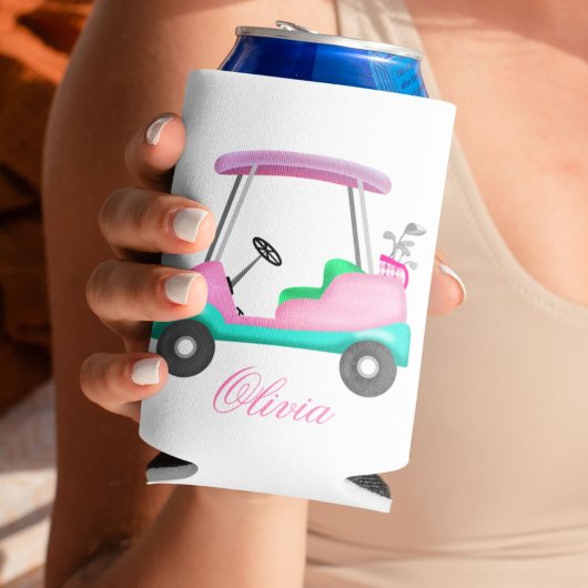 Roze Leren Elegante Golfkar Naam Blikjeskoeler