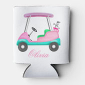 Roze Leren Elegante Golfkar Naam Blikjeskoeler (Voorkant)