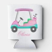 Roze Leren Elegante Golfkar Naam Blikjeskoeler (Achterkant)