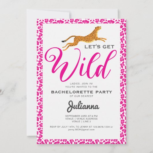 Roze Let's Get Wild Coogar Leopard Bachelorette Kaart (Voorkant)
