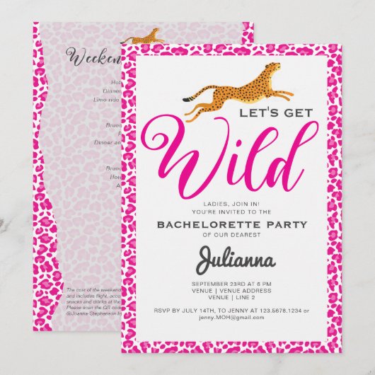 Roze Let's Get Wild Coogar Leopard Bachelorette Kaart (Voorkant / Achterkant)