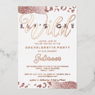 Roze Let's Get Wild Dierenprint Bachelorette Bach Folie Uitnodiging