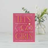 Roze Lets Go Meisjes Bachelorette Party Folie Uitnodiging Briefkaart (Staand Voorkant)