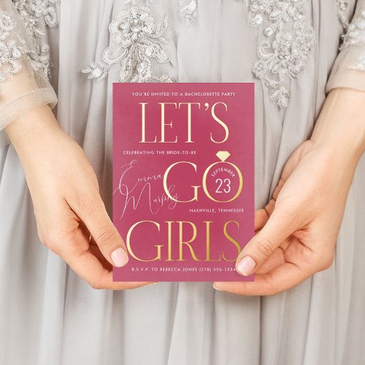 Roze Lets Go Meisjes Bachelorette Party Folie Uitnodiging Briefkaart