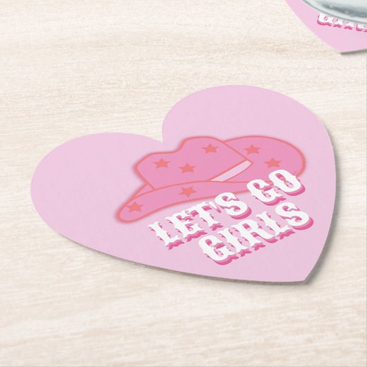 Roze Let's Go Meisjes Cowboy Pet Rodeo Kartonnen Onderzetters (Gekanteld)