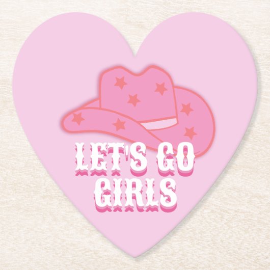 Roze Let's Go Meisjes Cowboy Pet Rodeo Kartonnen Onderzetters (Voorkant)