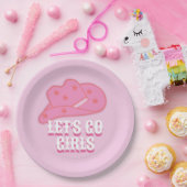 Roze Let's Go Meisjes Cowboy Pet Rodeo Papieren Bordje (Feest)