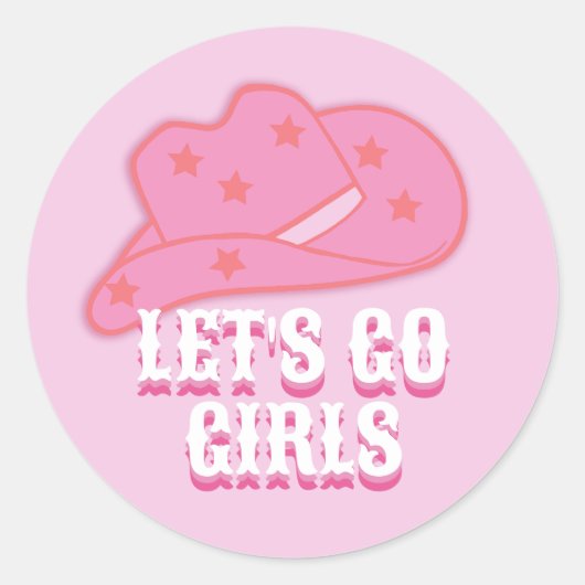 Roze Let's Go Meisjes Cowboy Pet Rodeo Ronde Sticker (Voorkant)