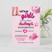  Roze Let's Go Meisjes Western Verjaardag Kaart (Staand voorkant)