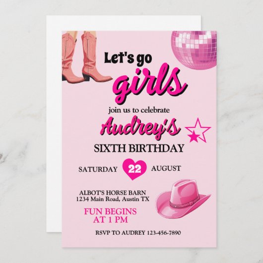 Roze Let's Go Meisjes Western Verjaardag Kaart (Voorkant / Achterkant)