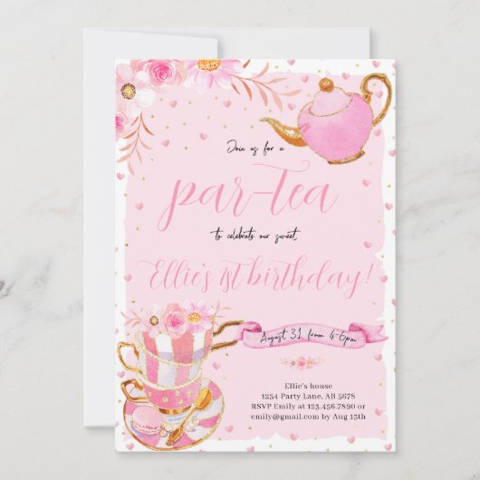 Roze Let's Par-tea Verjaardagsfeest Kaart (Voorkant)