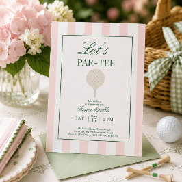 Roze 'Let's Par-Tee' golf eerste verjaardagsuitnod Bedankkaart