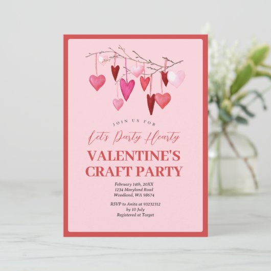Roze Let's Party Hearty Valentijn Craft Party Kaart (Staand voorkant)
