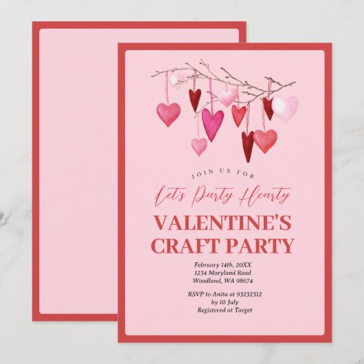 Roze Let's Party Hearty Valentijn Craft Party Kaart (Voorkant / Achterkant)