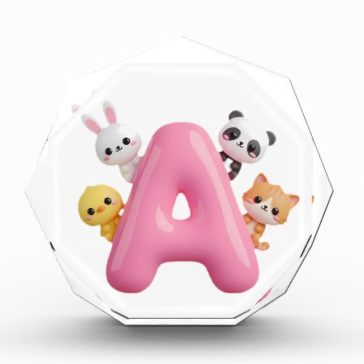 Roze Letter A Bosdieren Acryl Blok (Voorkant)