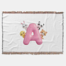 Roze Letter A Bosdieren Baby Dekentje