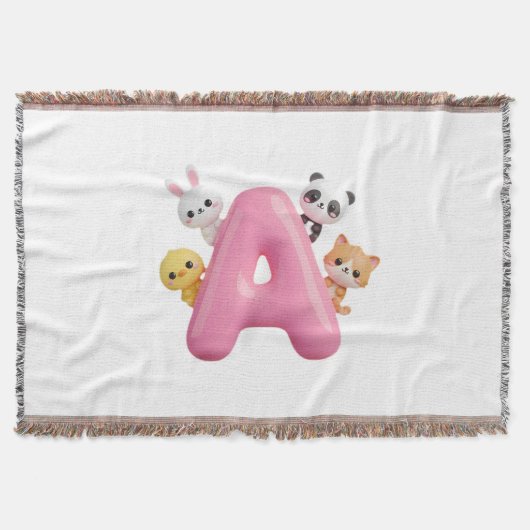 Roze Letter A Bosdieren Baby Dekentje (Voorkant)