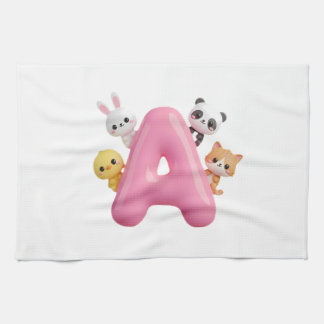 Roze Letter A Bosdieren Keukendoek Theedoek