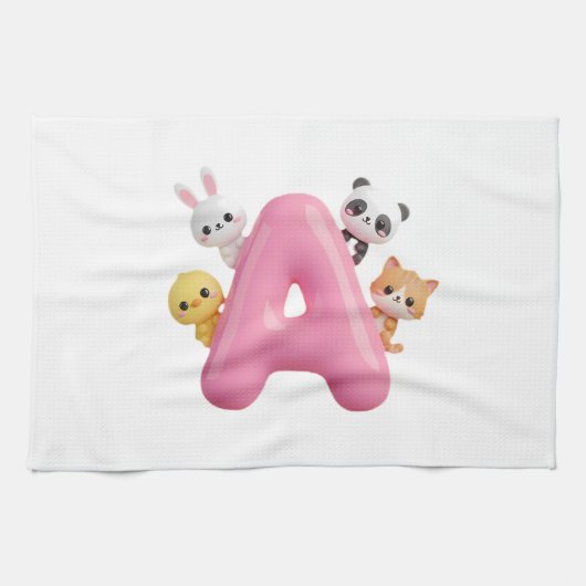 Roze Letter A Bosdieren Keukendoek Theedoek (Horizontaal)