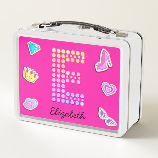 Roze Letter E Monogram Meisjesachtige Rugzak Schoo (Achterkant)