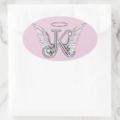 Roze letter K Angel Wings Monogram Ovale Sticker (Tas)