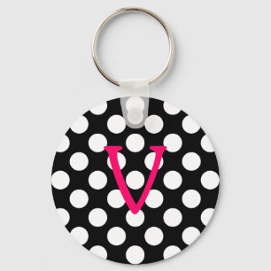 Roze letter V op stippen Sleutelhanger