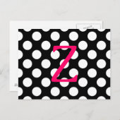 Roze letter Z op Polka Dots Briefkaart (Voorkant / Achterkant)