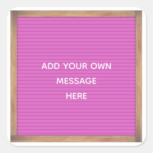 Roze Letterboard Marquee Sign Aangepast bericht Vierkante Sticker (Voorkant)