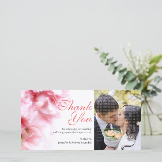 Roze letters Aangepaste foto Hartelijk dank Bedankkaart (Staand voorkant)