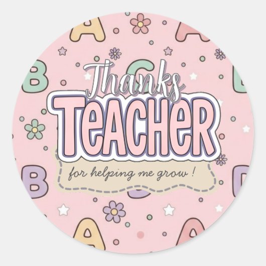 Roze Letters Docent School Patroon Ronde Sticker (Voorkant)