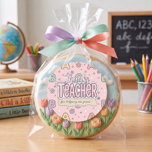 Roze Letters Docent School Patroon  Ronde Sticker