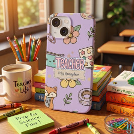 Roze Letters Leraar School Patroon  Case-Mate iPhone 14 Hoesje