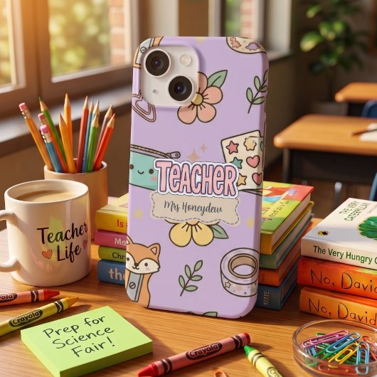 Roze Letters Leraar School Patroon Case-Mate iPhone Case