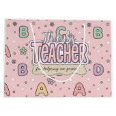 Roze Letters Leraar School Patroon Groot Cadeauzakje (Achterkant)